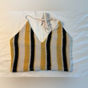 Zara Striped Knit Set - Halter Top & Wide Leg Pants - Mustard/Black/Cream